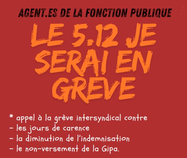 Lire la suite à propos de l’article Jours de carence – Mobilisation du 5 décembre en Nouvelle Aquitaine