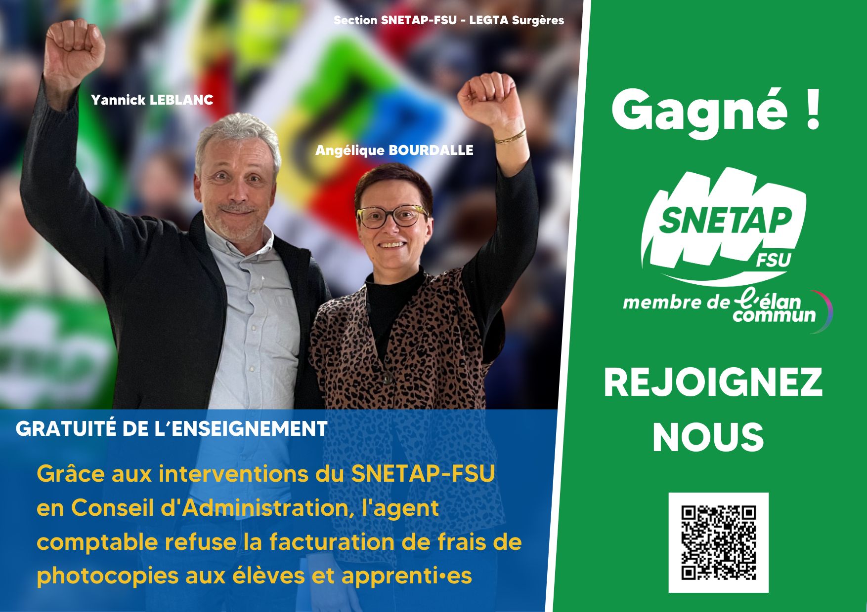 You are currently viewing GAGNÈ avec le SNETAP-FSU !
