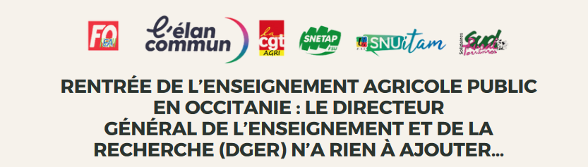 Lire la suite à propos de l’article Rentrée de l’enseignement agricole public en Occitanie : le directeur général de l’enseignement et de la recherche (DGER) n’a rien à ajouter…